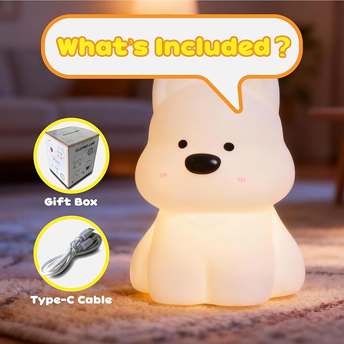 Dog Night Light, Touch Activated Pat Lamp with 7 Color Changing & Warm Light, Silicone Dog Light for Bedroom, Puppy Night Light Ambient Decor