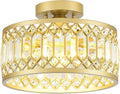 Crystal Ceiling Light Fixture, Modern Semi Flush Mount Ceiling Light, Gold Lighting Fixtures Ceiling Lamp for Hallway, Kitchen, Entryway, Bedroom, Laundry Room, 1-Light, 11.4 Inch