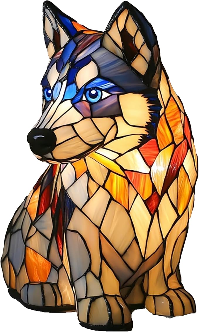 Corgi Lamp & Dog Breed Night Lights - Stained Resin Tabletop Lamp with Warm Ambient Glow, Vintage Animal Decor for Bedroom/Office, Husky