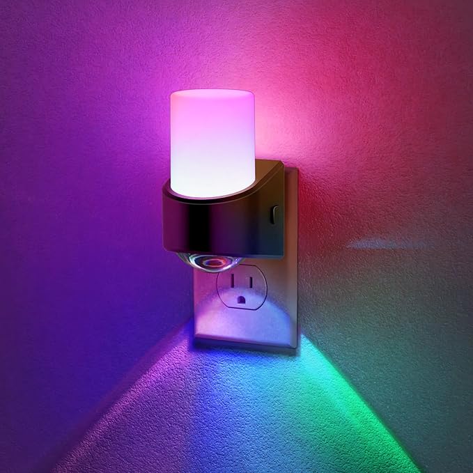 JandCase LED Night Lights Plug into Wall, Color Changing Night Light with Dusk to Dawn Light Sensor, RGB Night Light for Kids, Color LED Nightlight for Bedroom Bathroom Kids Room