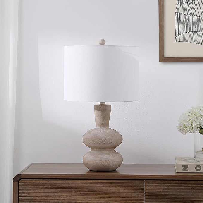 JONATHAN Y JYL5708A Matheo 24" Modern Minimalist Sculptural Oak-Grain Resin LED Table Lamp for Living Room, Family Room, Dining Room, Bedroom, Hallway, Office, Antique Brown