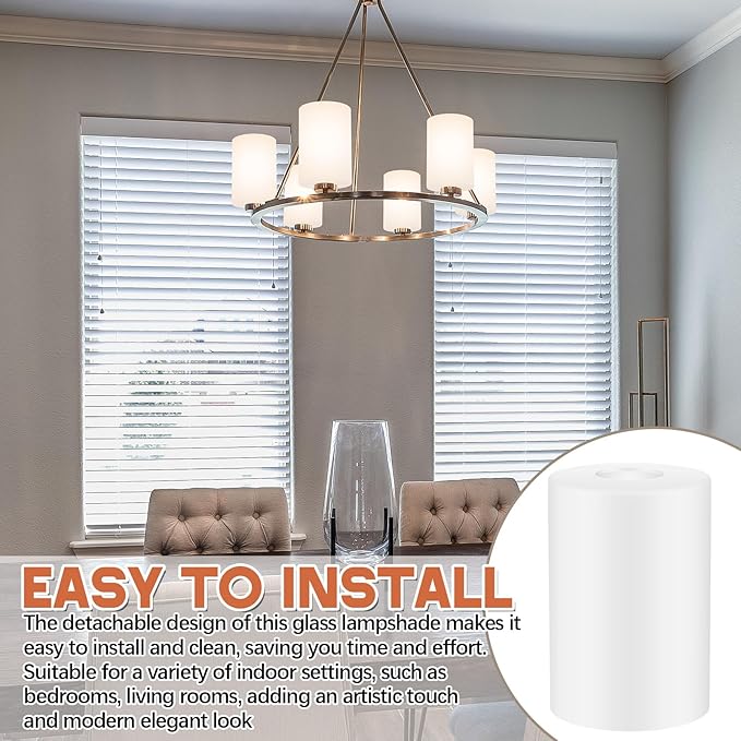 3 Pcs White Frosted Glass Shade Replacements for Pendant Light Fixtures Glass Lamp Shade Cover, 1-5/8 Inch Fitter E26 Base, 4"w x 6"h, Replacement Lamp Globe for Chandelier Wall Sconce