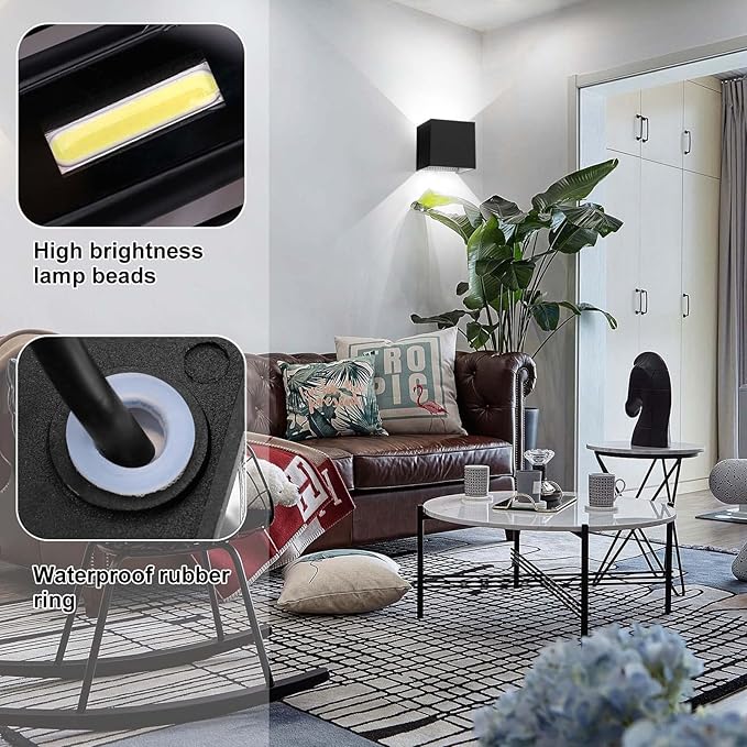 Kawell 24W Modern LED Wall Sconce Adjustable Beam Angle Waterproof IP65 Aluminum Wall Light Indoor Outdoor for Bathroom Living Room Bedroom Hallway Corridor Stairs, Black 6000K
