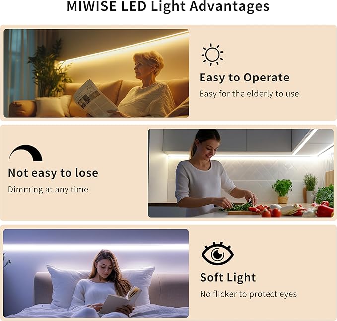 MIWISE COB LED Strip Light 32.8ft/10m,CRI 90+ Warm White 2700K High Lumen Dimmable Super Bright Flexible DC24V LED Tape Light with Controller/Dimmer,for Cabinet Home Office DIY Lighting Projects