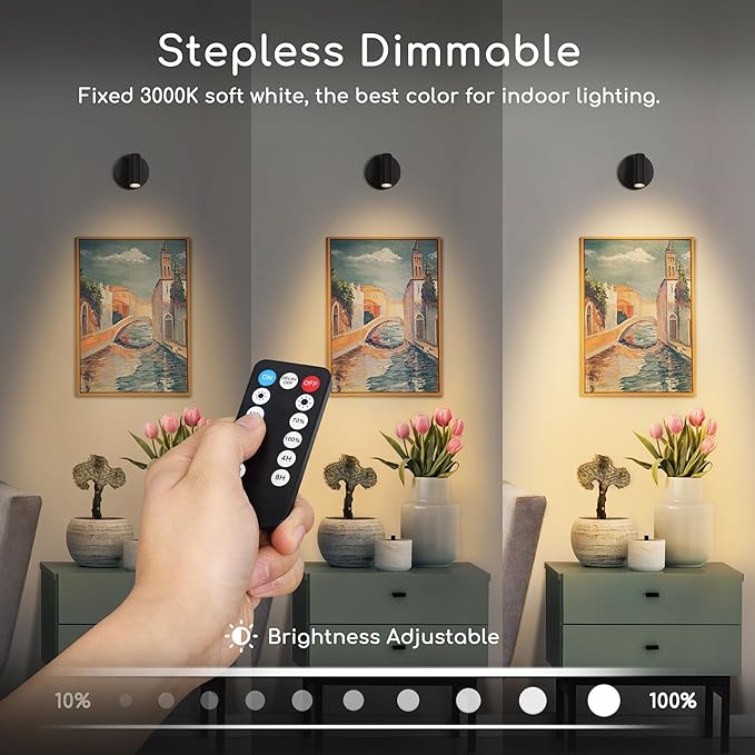 Wireless Spot Lights Indoor with Remote Up Lights Indoor Picture Light Battery Operated Spotlights with Timer Dimmable Accent Uplighting Indoors Stick on Wall Light for Plant Artwork, 1 Pack