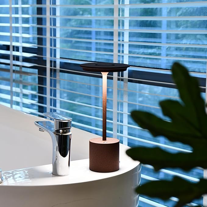 Cordless Table Lamp, Portable Rechargeable 6000mAh Outdoor Table Lamp, 3 Color Stepless Dimming Battery Powered Lamp, LED Table Light for Dinner/Bedroom/Restaurant/Outdoor (Rust)