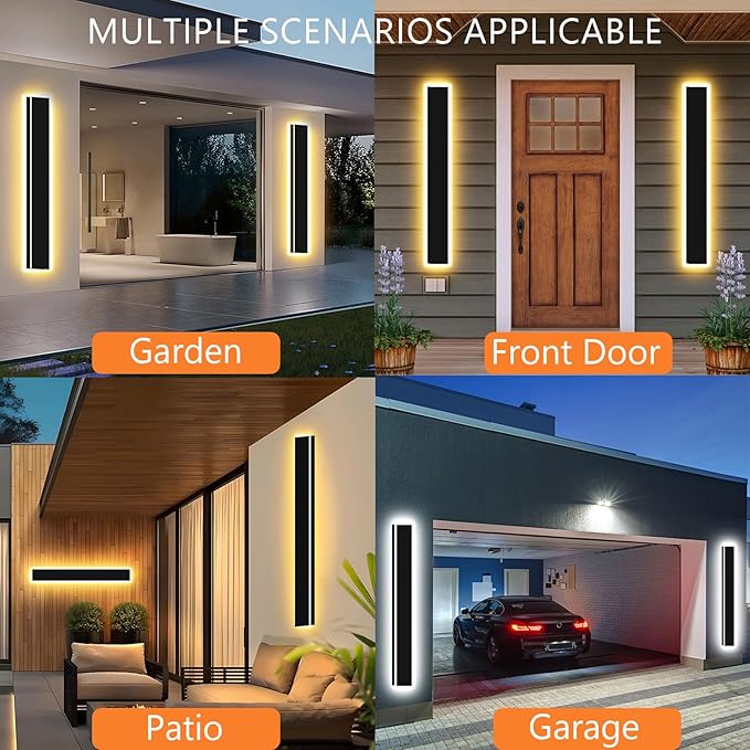 59inch Modern Outdoor Wall Light,Dimmable 3000K-6000K Linear Outdoor Wall Sconce Waterproof Ip65,Black LED Long Exterior Lights for Garage Exterior Wall Mount Lights