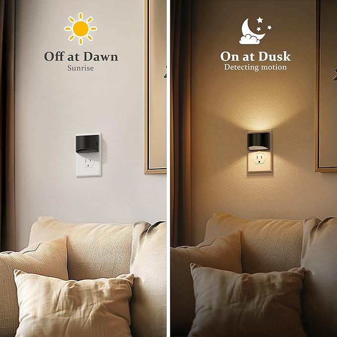 JandCase Night Light, Automatic Night Lights Plug into Wall,2 Pack Dusk to Dawn Sensor Nightlight, 3000K Soft White Brightness Adjustable Nightlight for Kids Bedroom Hallway Kitchen Decor