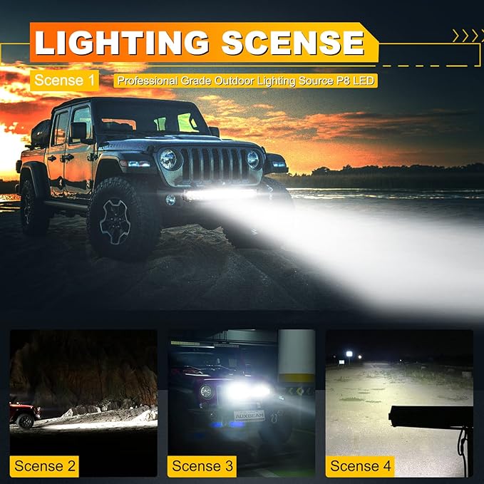 Auxbeam 22 Inch Led Light Bar 180W 22000LM 5D Pro Lens Off Road Driving Lights Spot Flood Combo Fog Light 10FT Wiring Harness Kit (Professional Grade Outdoor Lighting Source P8 LED)