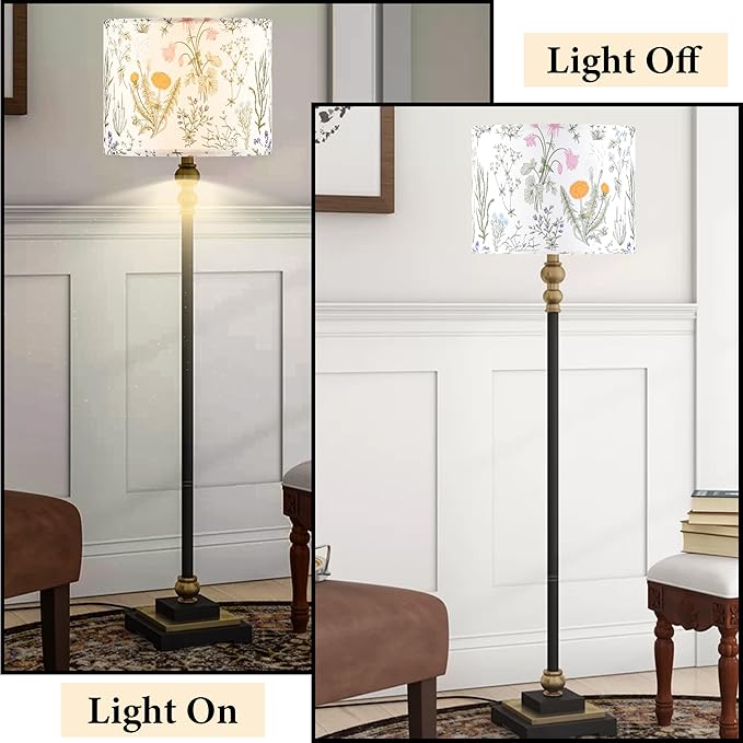 GO&SO Flowers and Leaves Pattern Design Drum Large Lamp Shade 1 Pack, 16" x 16" x 12", Spider E27 Base(1.65"),DIY Assembly with 3 Adapter (E26/E14/10mm),for Pendant Lighting/Table Lamps/Floor Lamps
