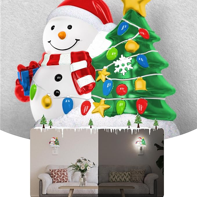 Briignite Snowman Christmas Tree Night Light, 5000K Night Lights Plug into Wall, Christmas Tree Cute Night Light for Kids, Plug in Nightlight with 360° Rotatable for Christmas Decor Party