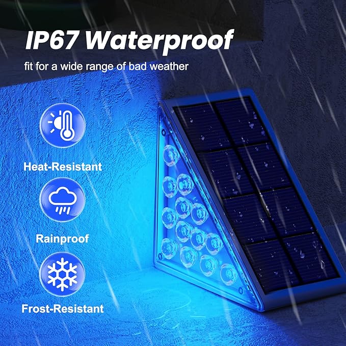 NIORSUN Solar Step Lights for Outside,6 Pack Blue LED Outdoor Step Lights, Stair Lights Outdoor for Patio, Fence, Yard, Walkway, Solar Powered Auto On/Off, IP67 Waterproof, Easy Install