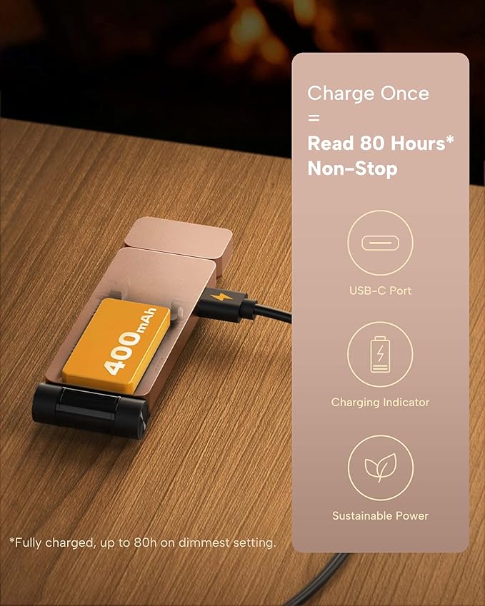 86lux Book Light, Rechargeable Clip-On LED Reading Light for Bed & Night Use - 3 Color Temperatures with Stepless Dimming, Ultralight Bookmark Design for Kids, Book Lovers, Pink Brown