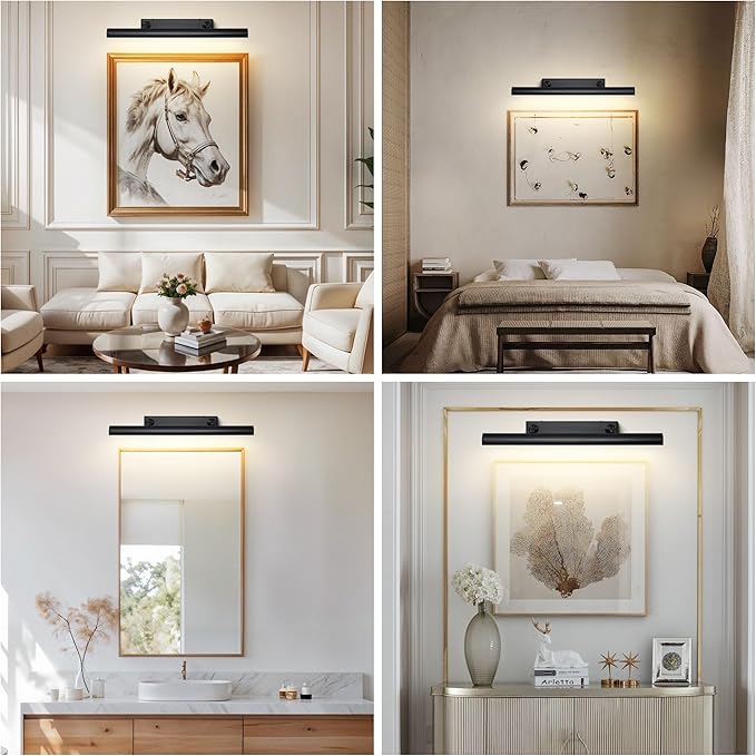 Brass Picture Light for Wall, 30in Brass Picture Lights Hardwired, 4- Light Gold Modern Art Light, 270° Rotatable Painting Lighting Over Frame for Living Room, Bookcase, Artwork