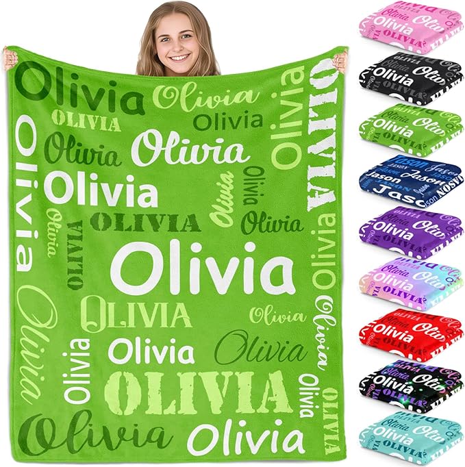 Gudina Personalized Name Blankets Custom Blanket with Name Customized Flannel Blanket Gifts for Kids Boys Girls Children Baby