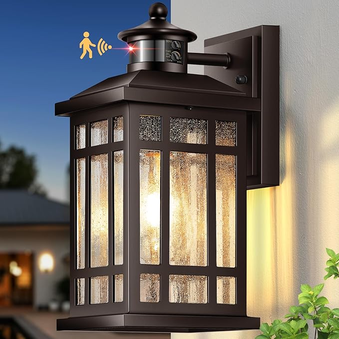 Motion Sensor Outdoor Wall Light, Oil Rubbed Bronze Dawn to Dusk Outdoor Light Fixture, Aluminium Anti-Rust Porch Lights Wall Mount, Outside Lights for House Garage Patio Entry Front Door