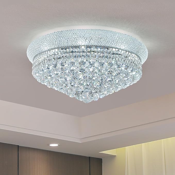12-Light Crystal Flush Mount Chandelier Ceiling Light Fixture for Living Room Dining Room Bedroom Foyer Entryway Hallway Closet Bathroom (Chrome D24)