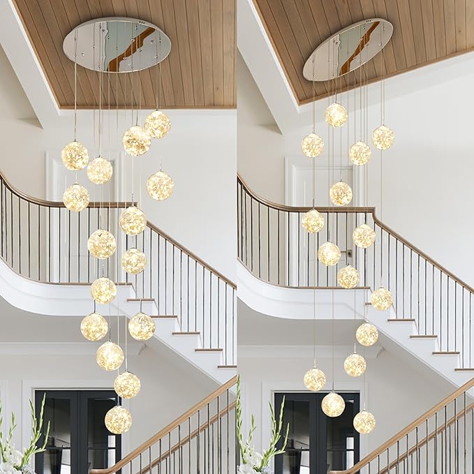15-Light Foyer Chandeliers for High Ceilings LED Staircase Chandelier Large Chandeliers for High Ceilings, Entryway Modern Lighting Fixture Villas and Stairs, Adjustable Length 23" W x100 H,75W