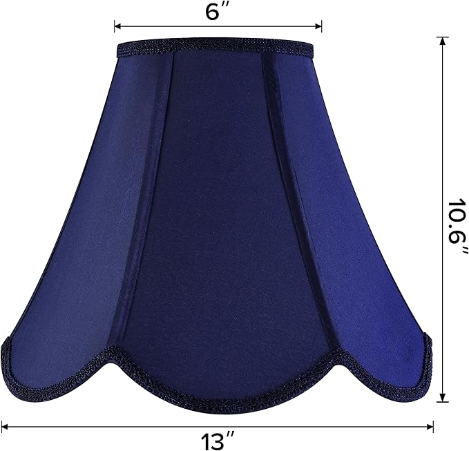 GO&SO Navy Blue Lamp Shade Scalloped Lampshade,Petal Edge Braid Bell Lamps Shades,Lamp Shades for Table Lamps,Fabric Lampshades Medium,6"Top x 13"Bottom x 10.6"Vertical Height (Spider) -Easy Assembly