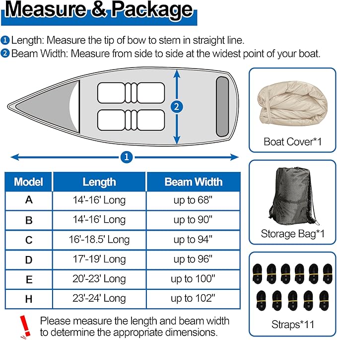 iCOVER Trailerable Boat Cover- 14'-16' Heavy Duty Waterproof Tarp Covers, Fits V-Hull, Fish&Ski, Pro-Style, Fishing, Runabout, Bass Boats, up to 14ft-16ft Long and 68" Wide