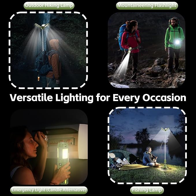 Rechargeable 14000mAh Camping Light & Lantern with Stand, 6000LM Telescoping Camping Tent Light, Cordless Dimmable Waterproof, Magnetic Base/Clip Hook for Hiking Fishing, Emergency Flashlight