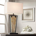Franklin Iron Works Zion Rustic Farmhouse Table Lamp 30" Tall Natural Slate Bronze Tapered Metal Frame Rectangular Shade for Living Room Bedroom House Bedside Nightstand Home Office Entryway Family