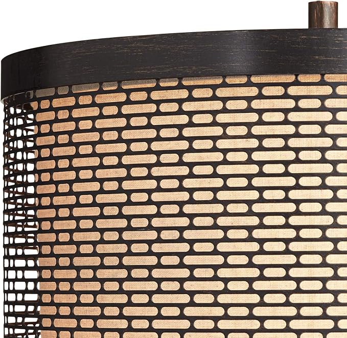 Franklin Iron Works Hunter Rustic Farmhouse 3-Way Table Lamp with Table Top Dimmer 29.75" Tall Bronze Cherry Wood Finish Double Drum Shade Decor for Living Room Bedroom House Bedside Nightstand Home