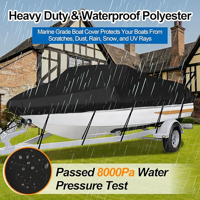 iCOVER Trailerable Boat Cover- 20'-23' Waterproof Heavy Duty Marine Grade Polyester, Fits V-Hull,Fish&Ski,Pro-Style,Fishing Boat,Runabout,Bass Boat, up to 20ft-23ft Long X 100" Wide