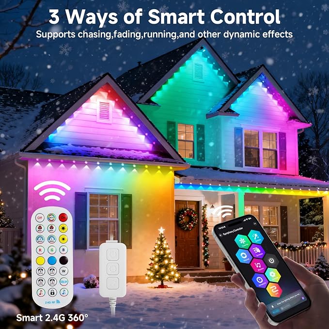 2026 Permanent Outdoor Lights, 50ft RGBIC Smart LED Lights, IP67 Waterproof, App/Box/Remote Control, Outdoor String Lights, DIY Lights for House Christmas Decor