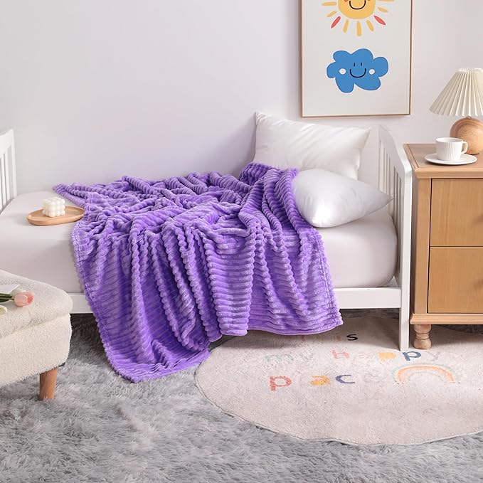 NTBAY Plush Flannel Oversized Baby Blanket, 50X60 Inches Soft and Warm Toddler Blanket with Striped Texture Nursery Bed Blanket for Stroller, Crib, Travel, Baby Gift, 50"x60", Purple