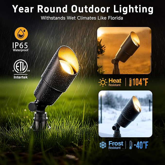 Gardenreet LED Low Voltage Spotlight - 12V AC/DC Black Outdoor Light Fixture, Brass Landscape Lights Hardwired, Weather Proof for Wall Wash Flag with Neutral White MR16 Removable Bulbs (10 Pack)