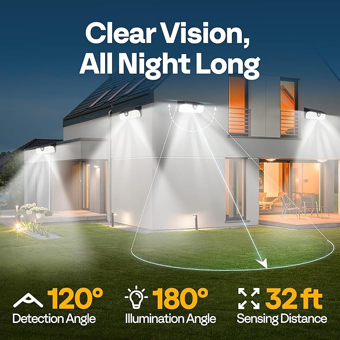 VIVOHOME Linkable Solar Lights Outdoor, 2500LM Motion Sensor Wall Lights with Diffuser for Extra Wide Lighting, IP65 Waterproof, Solar Powered for Fence Garden, Patio, Porch, Yard, 4 Pack