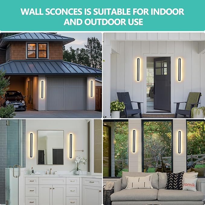 Modern Outdoor Lights 24W Wall Sconce 35.4 Inch Sconces Wall Lighting LED Waterproof Exterior Light Fixture Suitable for Garage Porch Patio Gates