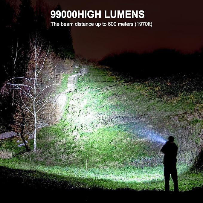 Rechargeable LED Flashlights High Lumens, 99000 Lumens Super Bright Flashlight with 7 Modes & Waterproof, Powerful Handheld Flashlight for Camping Emergencies