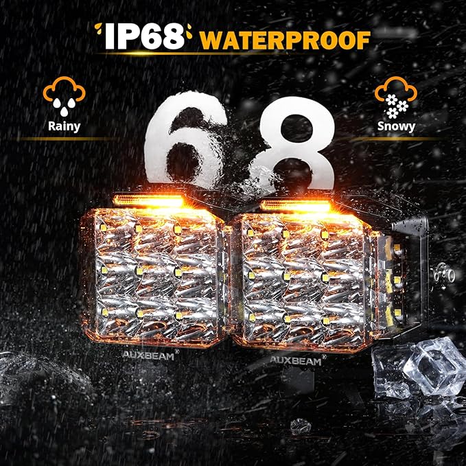 Auxbeam 5" 168W LED Cube Pods Offroad Driving Light with Amber Covers, 16440LM Bright Square Offroad Lights with Side Shooter 270° Combo Beam Ditch Light, DRL for Jeep ATV Wrangler Ford Truck Pickup