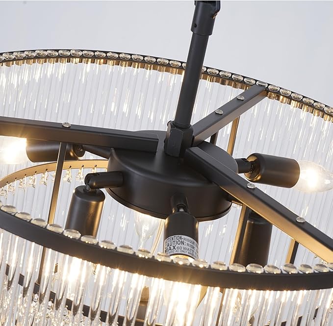 Modern Multi-Tier Crystal Chandelier 5-Tier Round Black Finish Ceiling Light -Cylindrical Glass Rods -Dining Room Living Room Bedroom Entryway -Luxury Lighting Fixture 27.5''