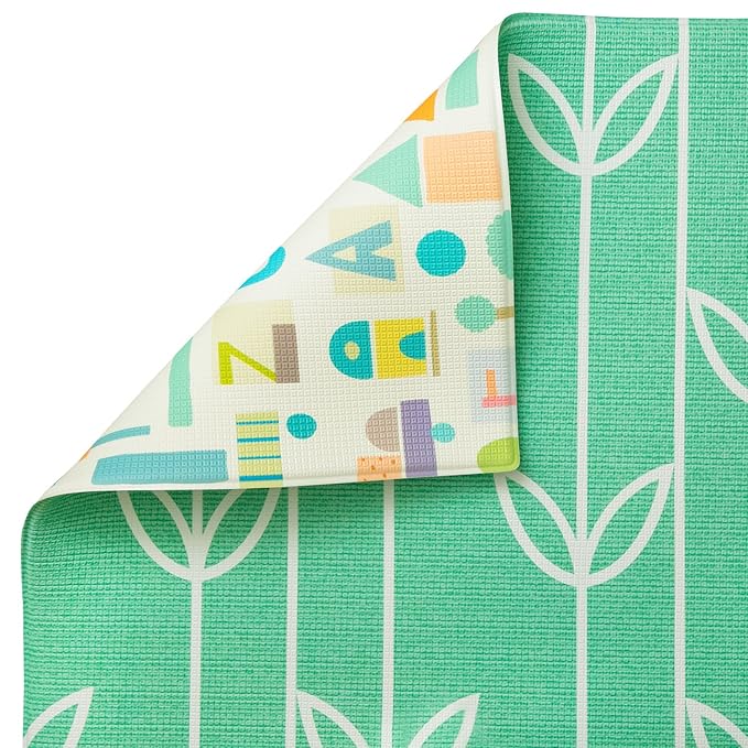 Baby Care Play Mat (Large, Sea Petals - Green) Original One-Piece Reversible Rollable Waterproof Play Mat for Infants, Babies, Toddler, and Kids