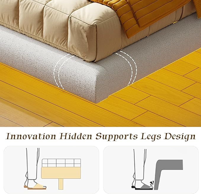 LIKIMIO Twin Bed Frames, Floating Bed Frame with LED Light and Upholstered Headboard, Solid Wooden Slats Support, No Box Spring Needed, White