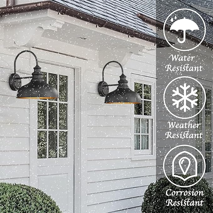 Bestshared Outdoor Barn Lights, 11.4 Inch Dome Outdoor Wall Sconce, E26 Socket Weather Resistant Farmhouse Porch Wall lamp, Anti-Rust Exterior Lighting Fixture for House, Porch,Doorway, Patio, Garage