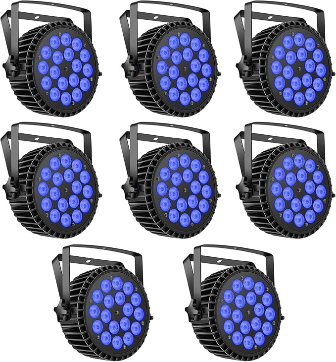Par Lights LED Stage Lights, U`King 18x12W RGBW 4-in-1 Uplights Stage Lighting Effect by DMX and Sound Activated Control Wash Light for Wedding Parties Church Club DJ Live Show (8 Packs)