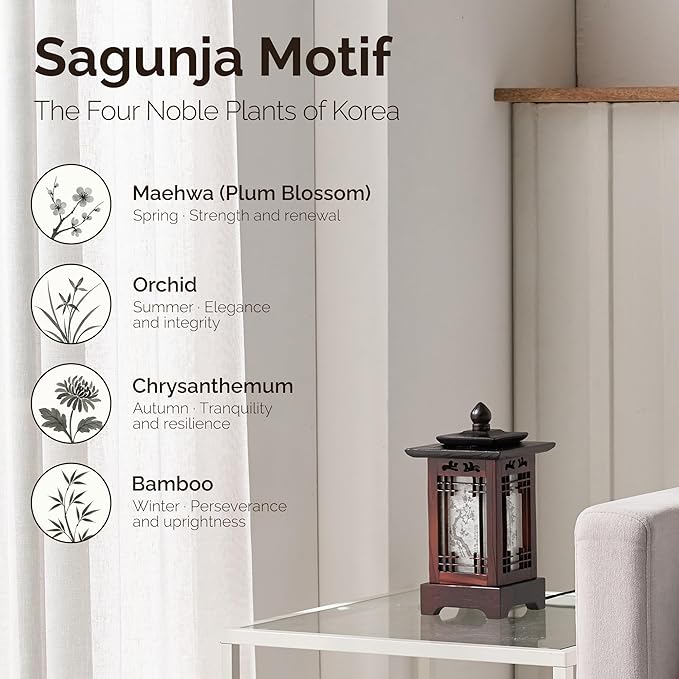 Antique Alive Traditional Korean Wood Lamp | Handmade Asian Oriental Table Lantern | Bedside Bedroom Accent Light | Unique Gift Idea | Hanok Design (Brown) (Pagoda)