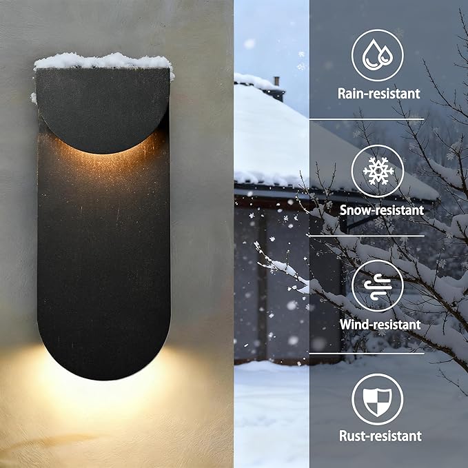 Alighting Modern Outdoor Wall Light 1 Pack, Dual LED Downward Wall Sconce 10W 3000K, Waterproof Black Iron Exterior Wall Mount Light Fixture, Hardwired for Porch, Front Door, Garage, Patio