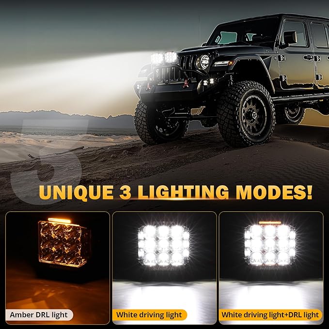 Auxbeam V-MAX Series 7" Led Pods Lights with Amber Covers, 228W 26100LM Spot Flood Combo Offroad Driving Lights with 270° Side Shooter & DRL & Back Light, Cube Ditch Light for Jeep ATV UTV, Pair