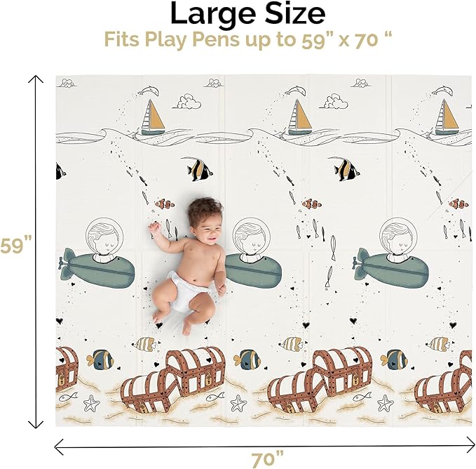 JumpOff Jo Baby Play Mat - Large Folding Foam Play Mat for Infants, Babies, Toddlers, Waterproof, Double-Sided (70" x 59")