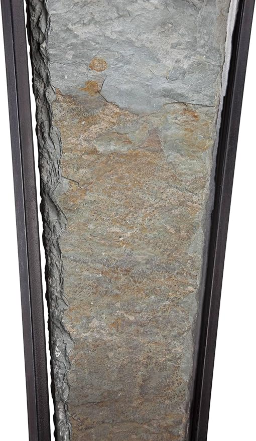 Franklin Iron Works Zion Rustic Farmhouse Table Lamp 30" Tall Natural Slate Bronze Tapered Metal Frame Rectangular Shade for Living Room Bedroom House Bedside Nightstand Home Office Entryway Family
