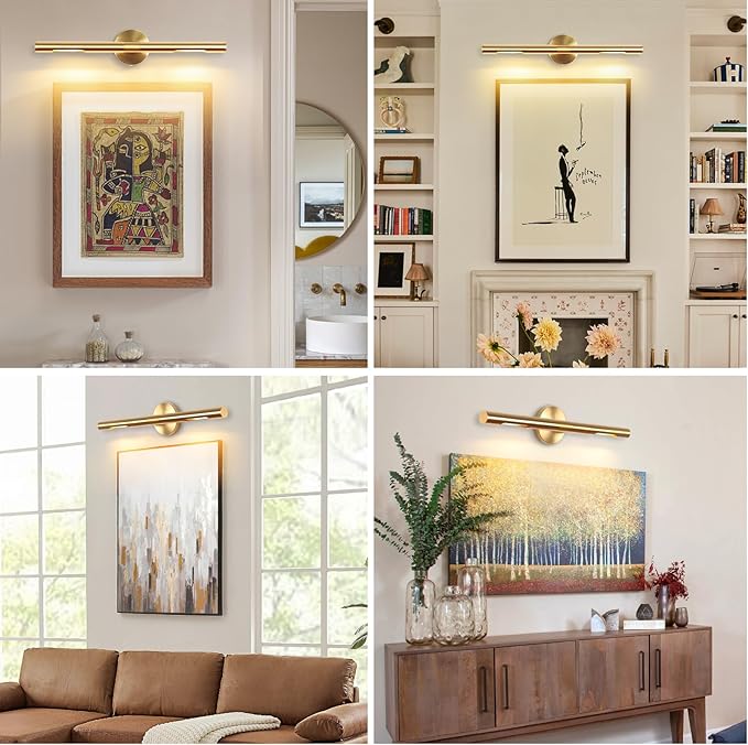 Wall Sconces,Hardwired Wall Light 24" 3200K Gold Picture Light Rotatable 360° for Wall, Bathroom Vanity Lights for Artwork Poster Portrait Library Display