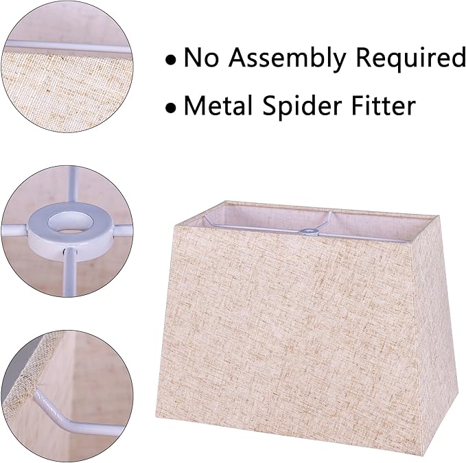 Wellmet Set of 2 Square Lampshade, 12" X14" X10" Replacement Lampshade, No Assembly Required, Classic Modern Lamp Shade for Table Lamp, Bedside Lamp, Floor Lamp, Fabric Lamp Shade, Spider Fitter