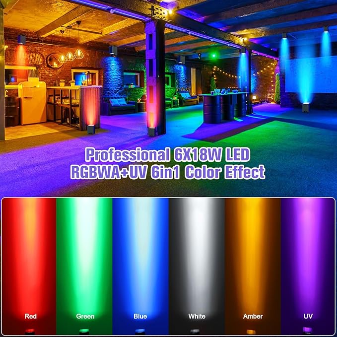 6LED Rechargeable Battery Powered Stage Lights with Case, Wireless Uplights for Events, RGBWA+UV 6in1 Par Lights DMX Control Uplights for Wedding DJ Live Show Party Event