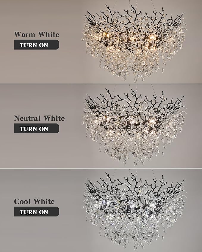 Modern Crystal Chandelier for Dining Room, 39.5" Black Tree Branch Chandeliers, 12-Light Luxury K9 Crystal Round Chandeliers for Kitchen Island Living Room