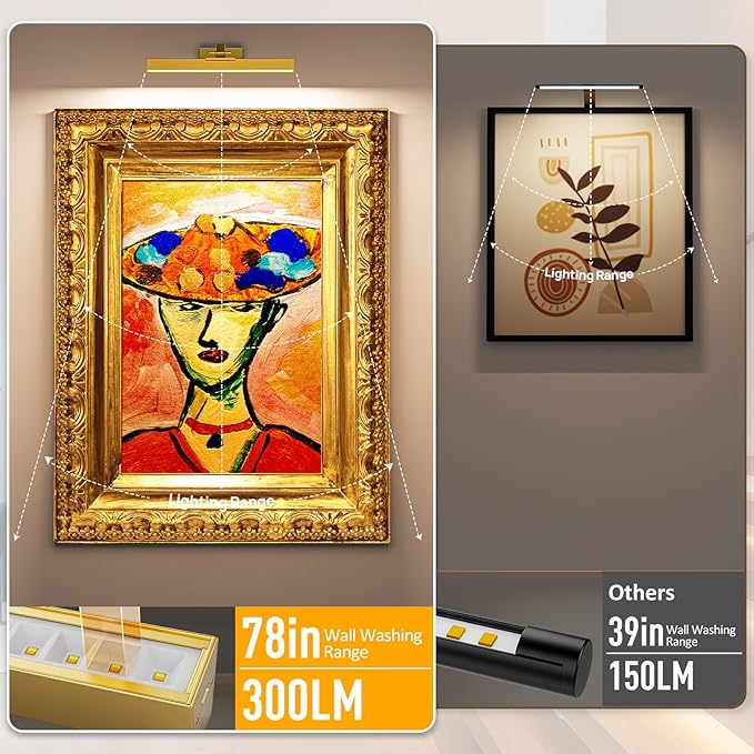 Picture Lights for Wall, Battery Operated Picture Light 16in Gallery Light for Paintings CCT Dimmable Recharging Battery Wall Light with Remote Control for Living Room Gallery Dartboard Art 2PCS